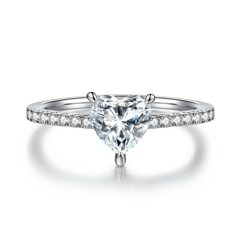 微镶心形S925银镀白金MoissaniteWomen's Ring1.0ctD级